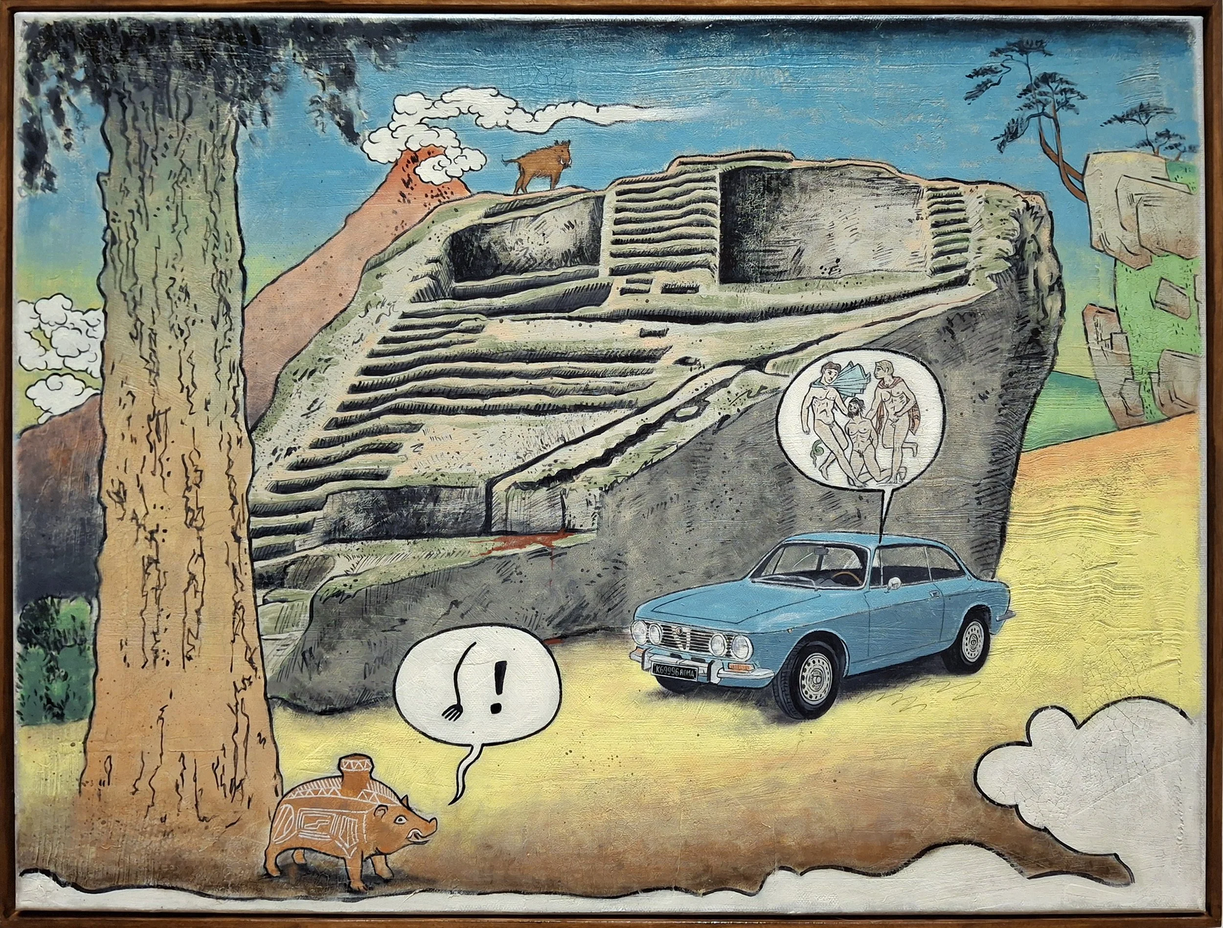 In Media Res (Pasolini's Alfa Romeo & an Etruscan Boar Vessel, Bomarzo)