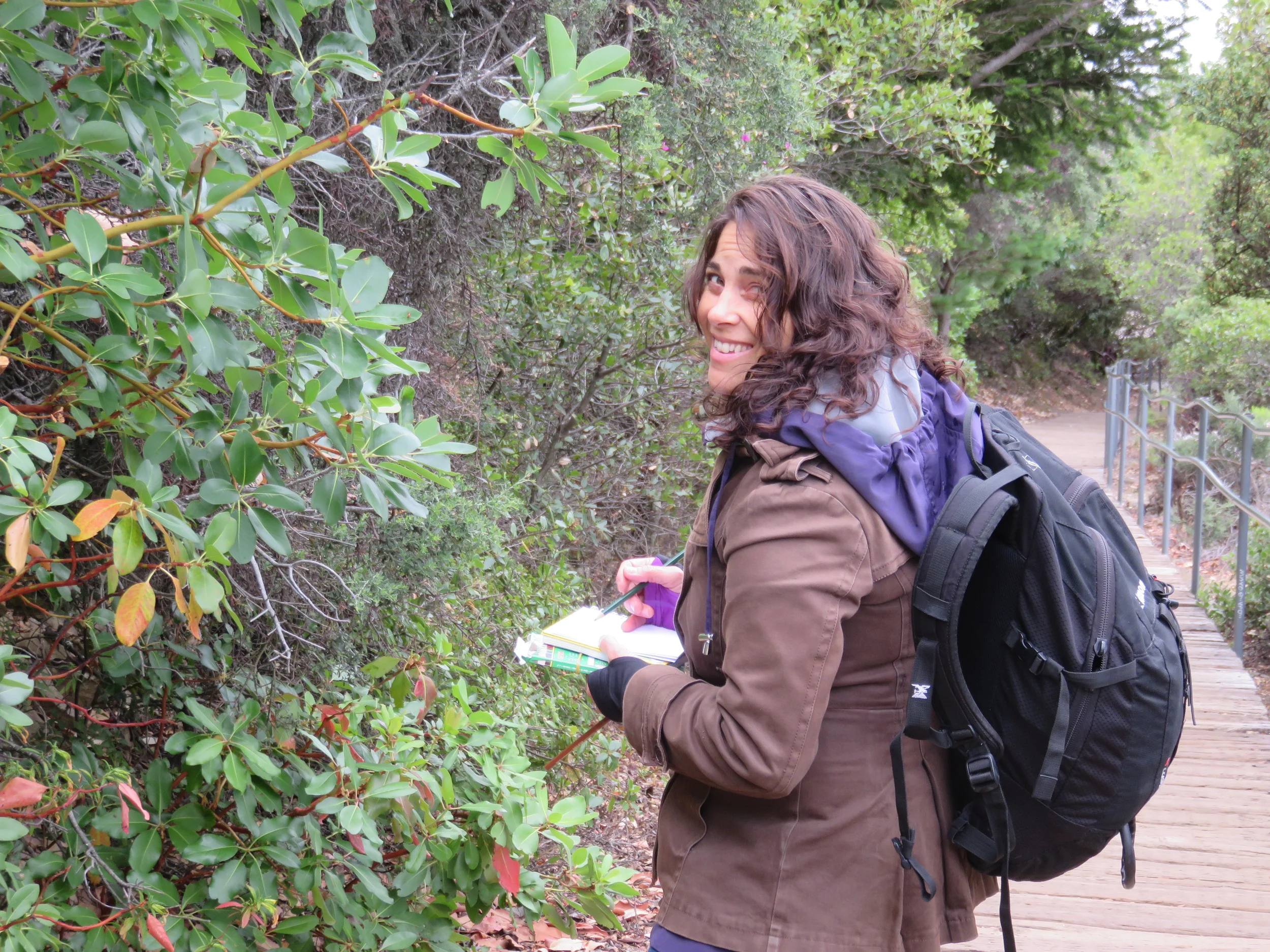 linda sketching madrone.JPG