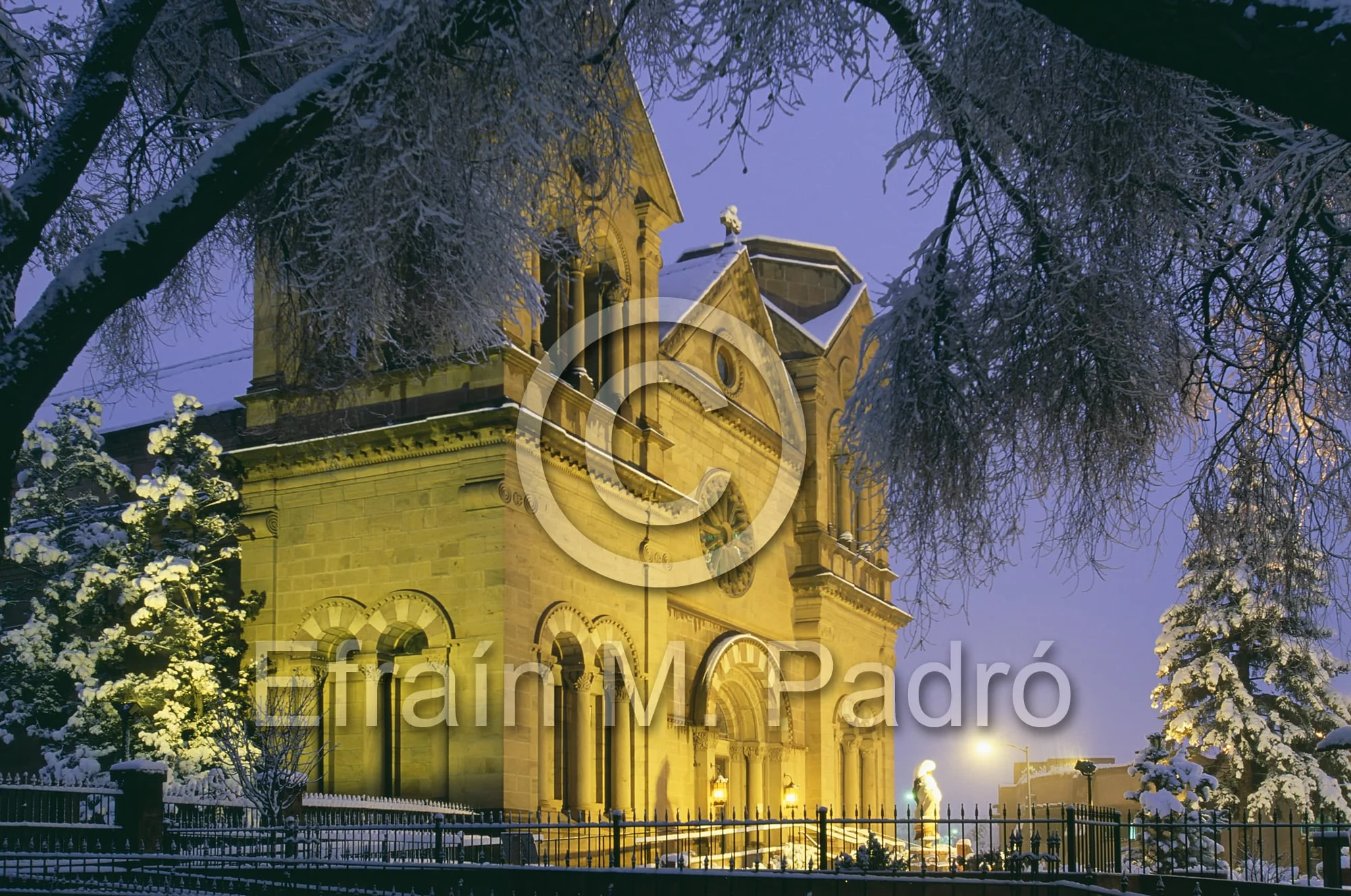 Saint Francis Cathedral (1884) in winter, Santa Fe, New Mexico
