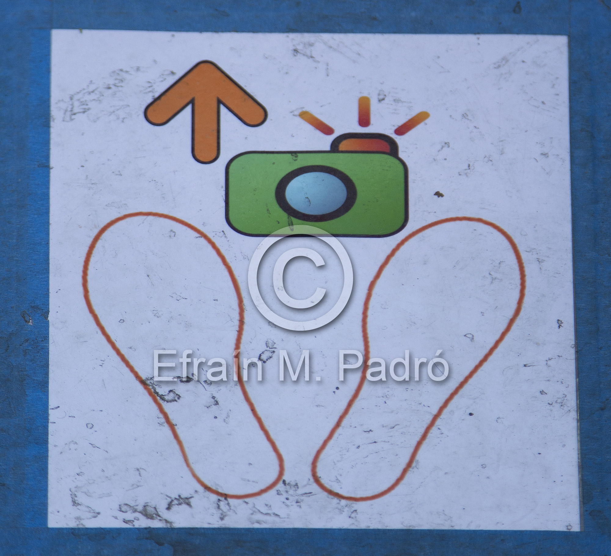 "Stand here for photograph" sign, Chalk Art Festival, Larimer Square, Denver, Colorado