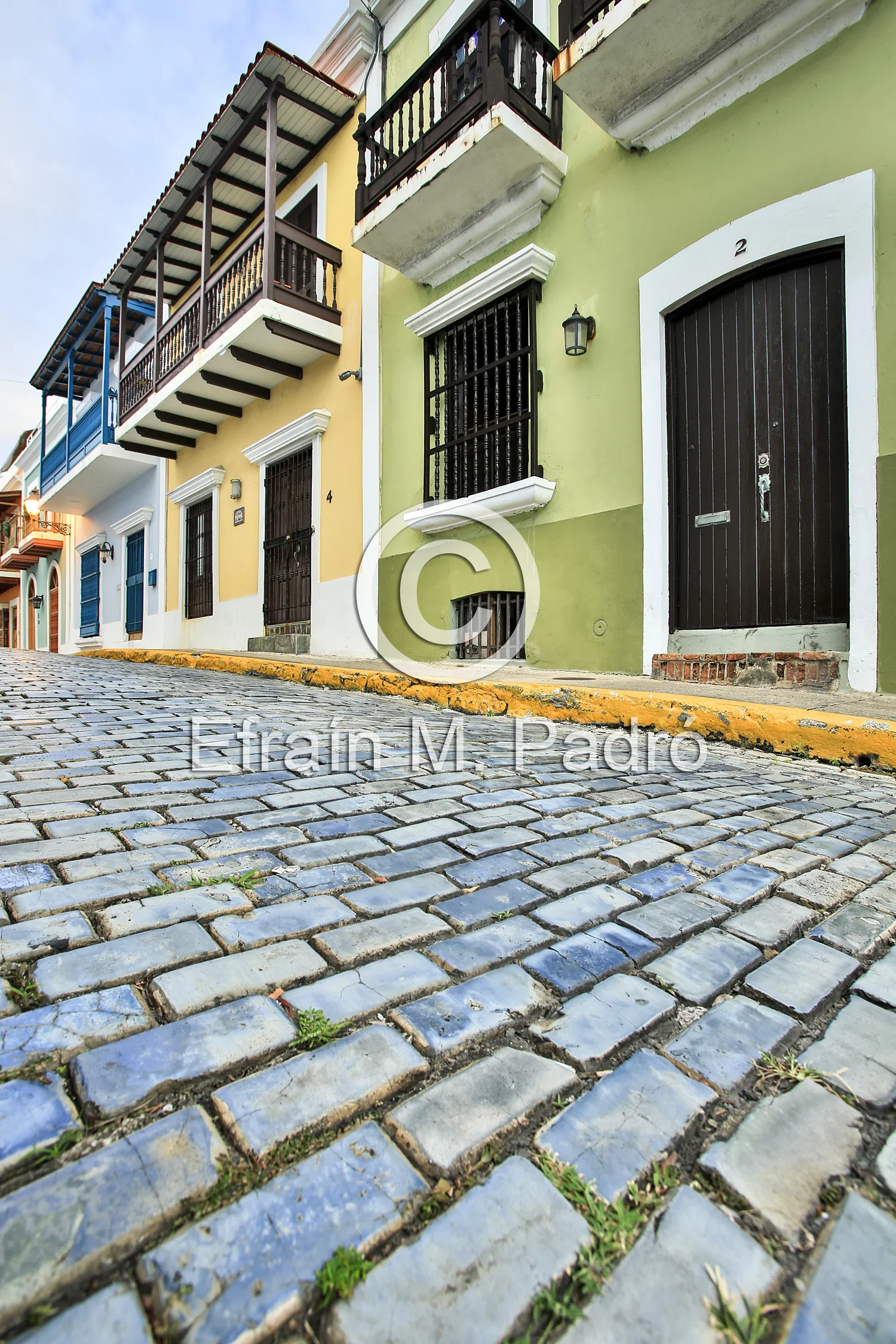 Spanish Colonial facades and cobblestones, Old San Juan, Puerto Rico