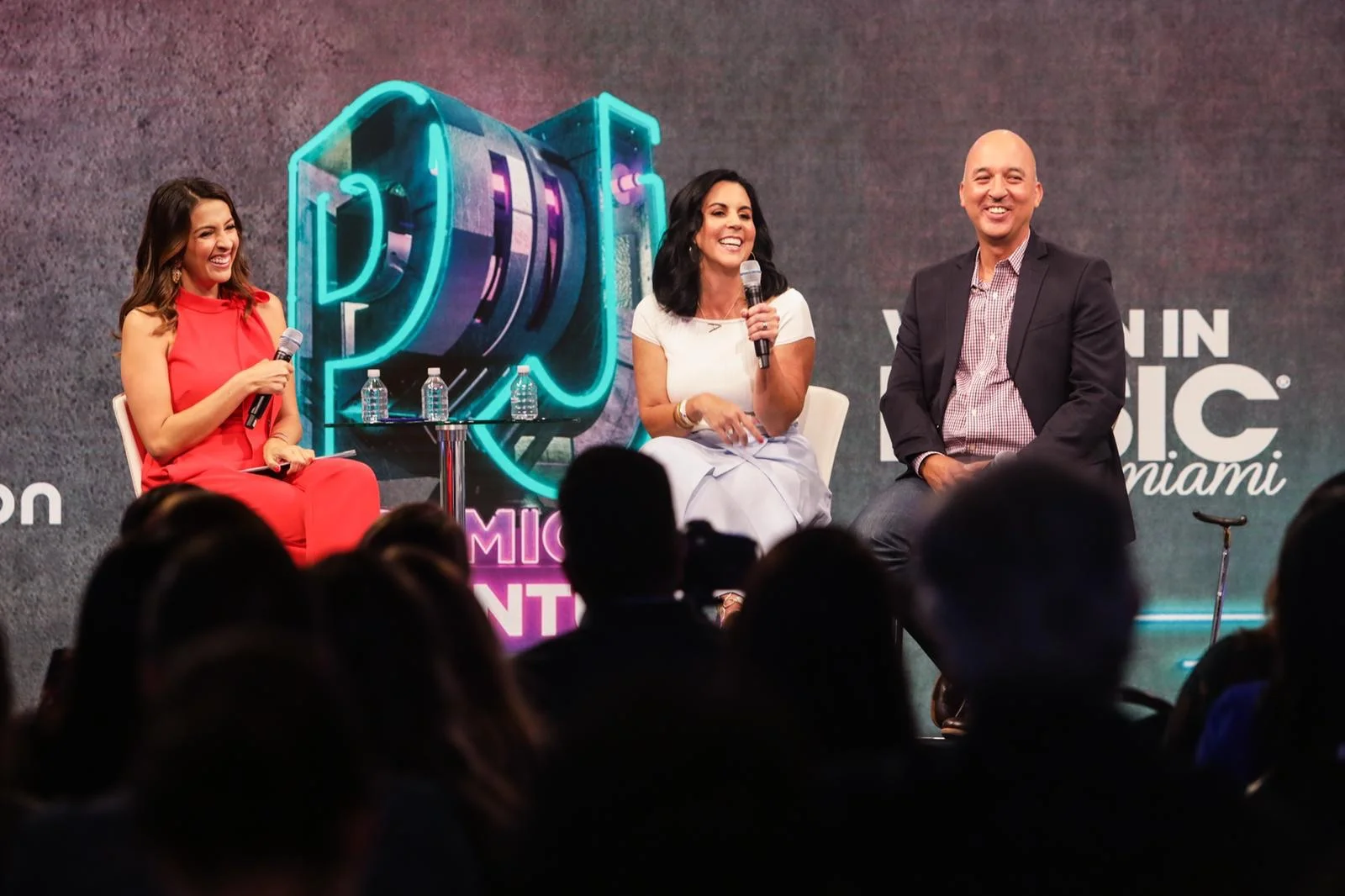 From left to right, television personality Maity Interiano speaks with 2019 “Premios Juventud” executive producers Ayleen Figueras and Ulises Chang during the intimate breakfast and conversation “Premios Juventud: Inspiring, Motivating & Leading the Change," which took place Thursday, July 11th, 2019 in Miami, Florida. The event was hosted by Women in Music Miami and Univision Network.
