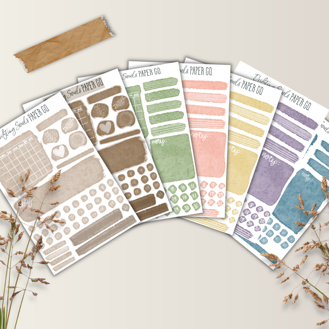 WATERCOLOR PLANNER & BUJO MATTE PAPER STICKER KIT SHEET - Bullet Journal  Decor - Bujo Sticker - Hobonichi Sticker — The Leather Quill Shoppe