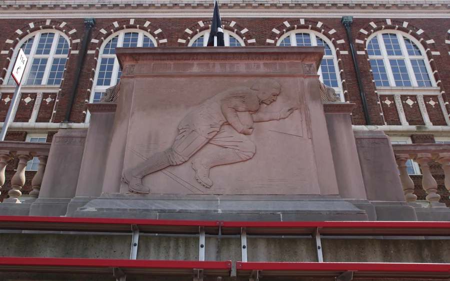 The memorial to Jimmy Nippert at the top of the stadium's south stands.