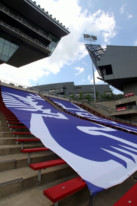 Nippert's seating capacity is usually artificially reduced for soccer through the use of tarps bearing FCC imagery. For matches where attendance is high (like the league record setting one against Pittsburgh), the tarps are removed. 