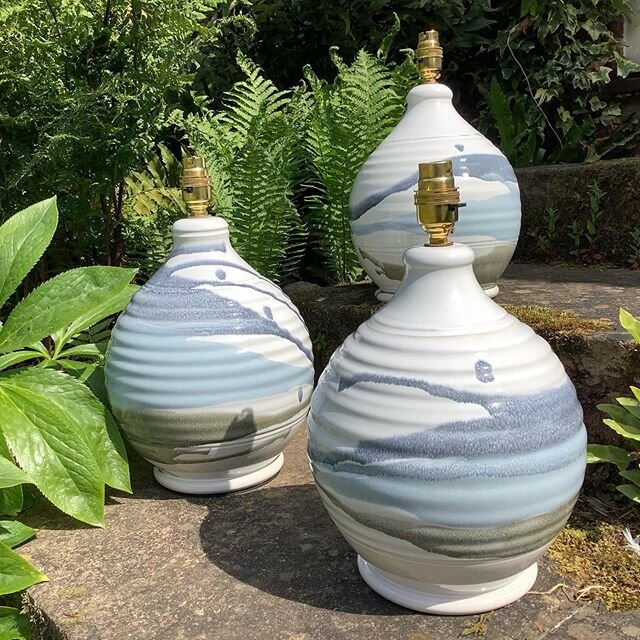 Lamp bases from the last firing all wired up and ready for testing. Not sure when that&rsquo;ll happen! #table lamp #ceramics #ceramiclamps #handmadelamp #handmade #handmadeinnorfolk