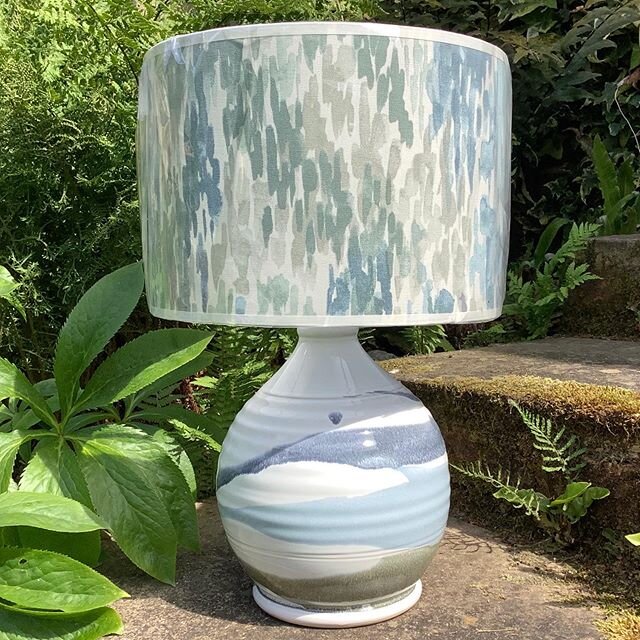 Managed to find some shades to match the bases I make but never really know if the size is right! #potterylamp #lampshade #handmadelamp #handthrownpottery #coastalcolours #ceramiclamp #lampbase