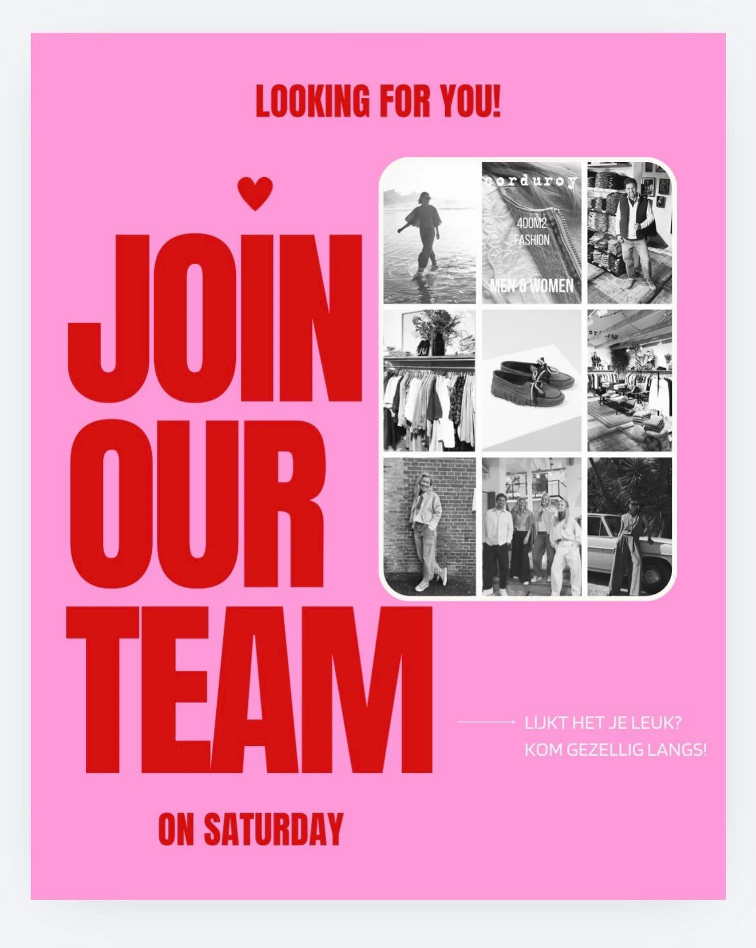 Wij zijn op zoek naar een nieuwe collega voor de zaterdag! Houd je van mensen en kleding en wil je in een gezellig team werken? Kom dan even bij ons langs!

#hiringnow #jobalert #fashionstylists
