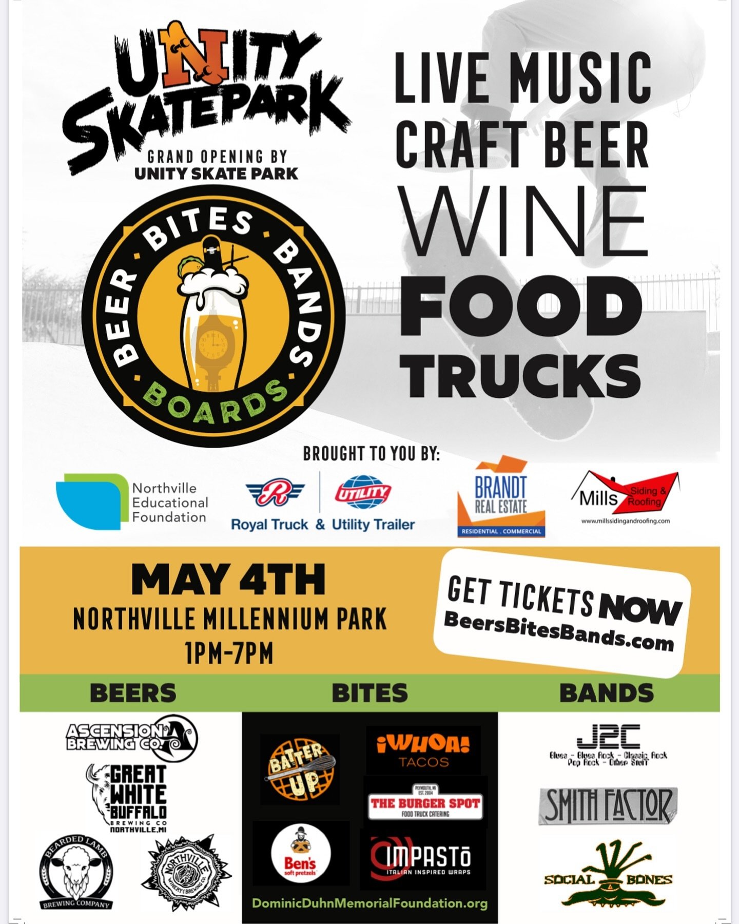 Word on the street is our brewers are gonna be out and about this weekend for the Grand Opening of @unityskateparknorthville &hellip; join us and our friends from @northvillewinery 
@greatwhitebuffalobrewingco @beardedlambbrewing alongside a plethora