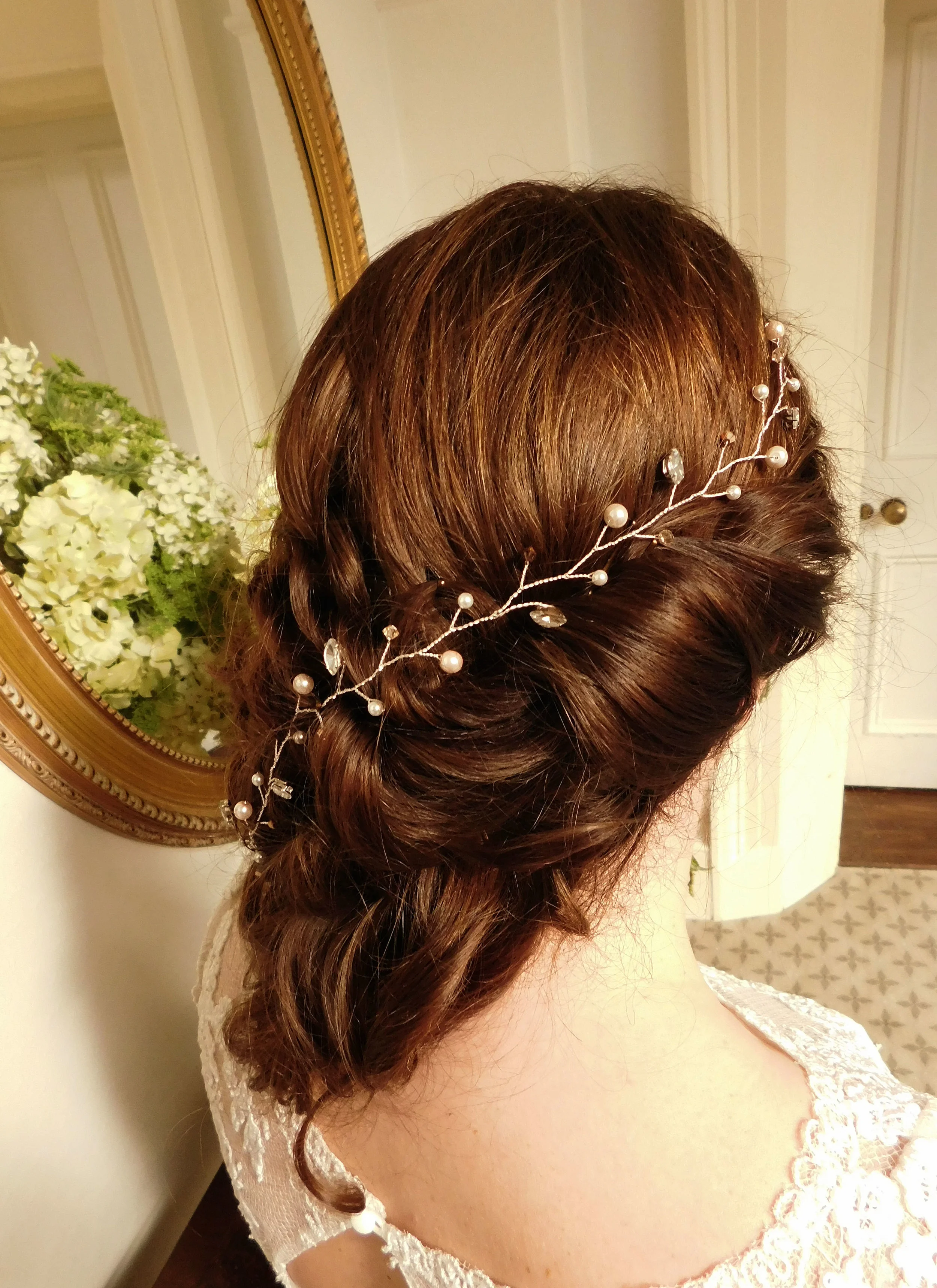 Charlotte blush crystal and pearl hair vine
