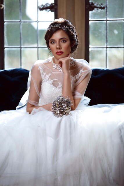 Winter wedding inspiration with silver brooch bouquet and hair vine.jpg