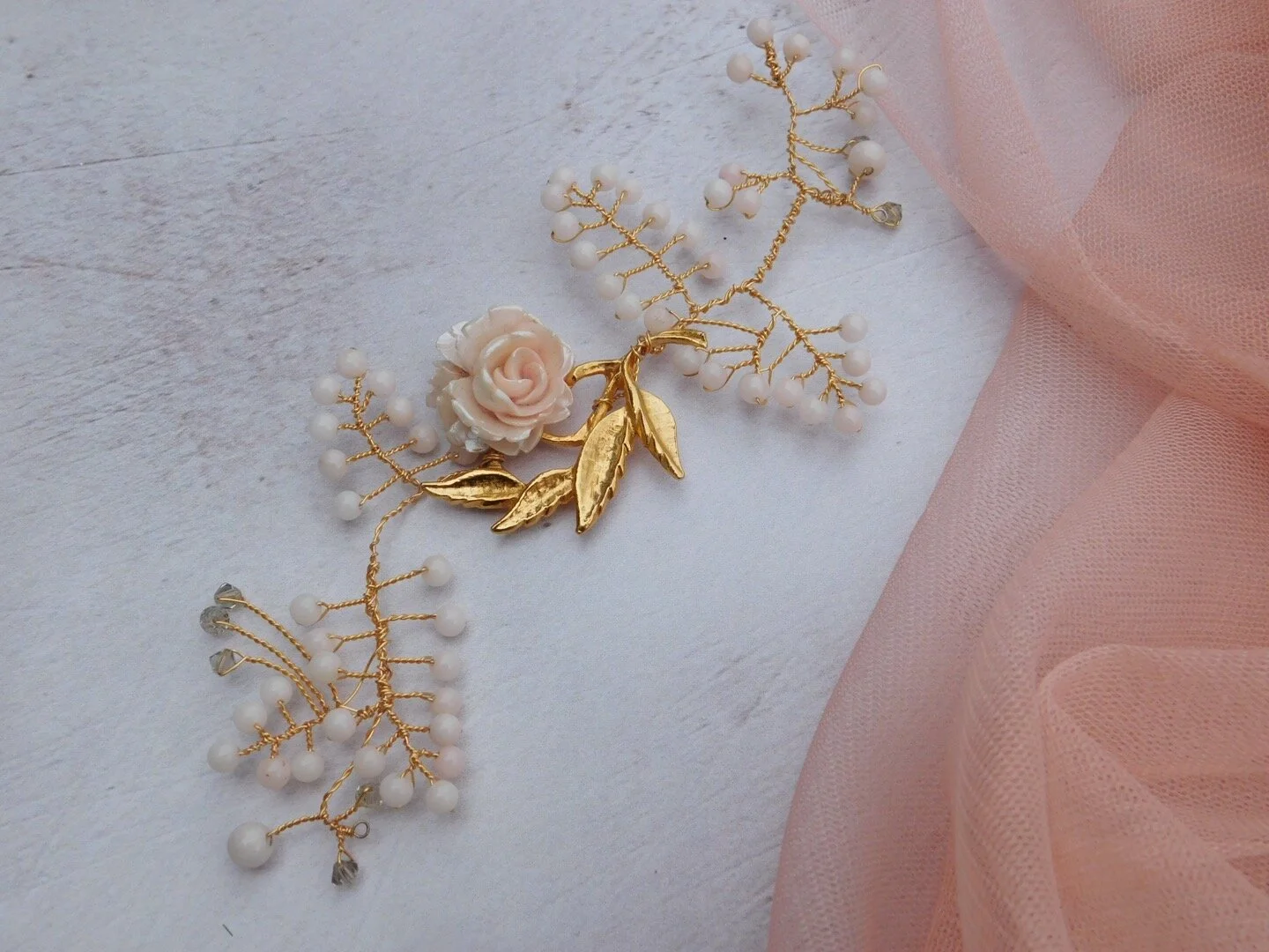 delicate golden bridal hair vine for romantic brides