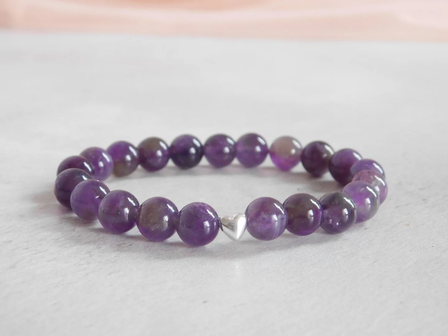 Gemstone stretch stacking bracelet with sterling silver heart