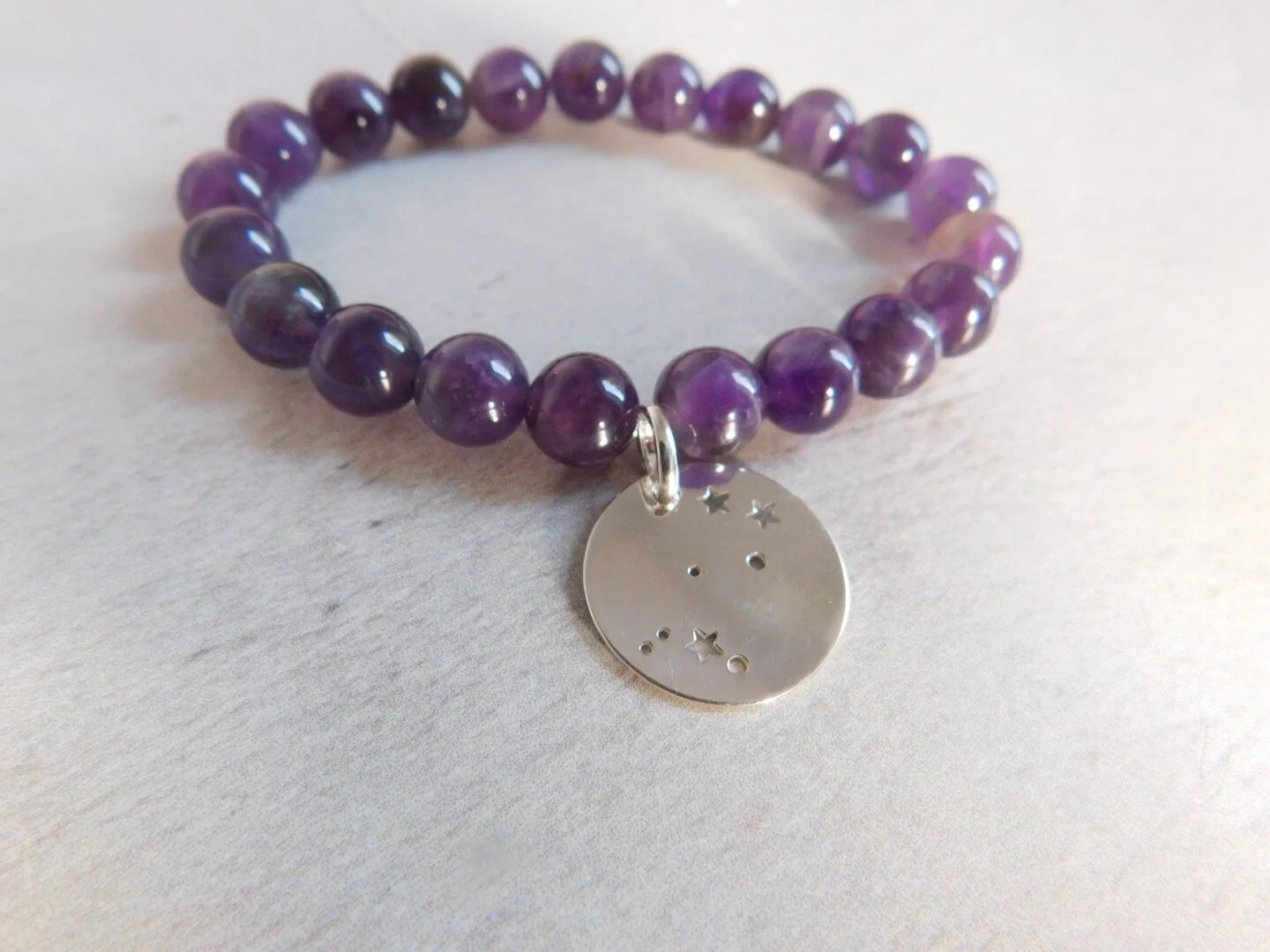 Gemstone zodiac charm stretch stacking bracelet