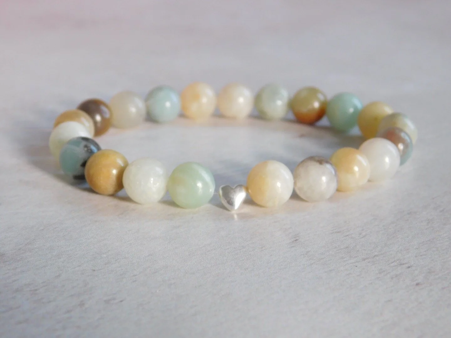 Gemstone stretch stacking bracelet with sterling silver heart