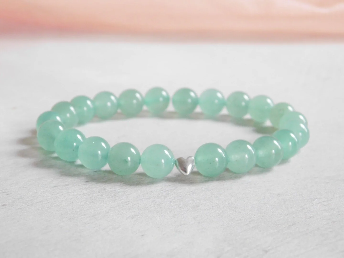 Gemstone stretch stacking bracelet with sterling silver heart