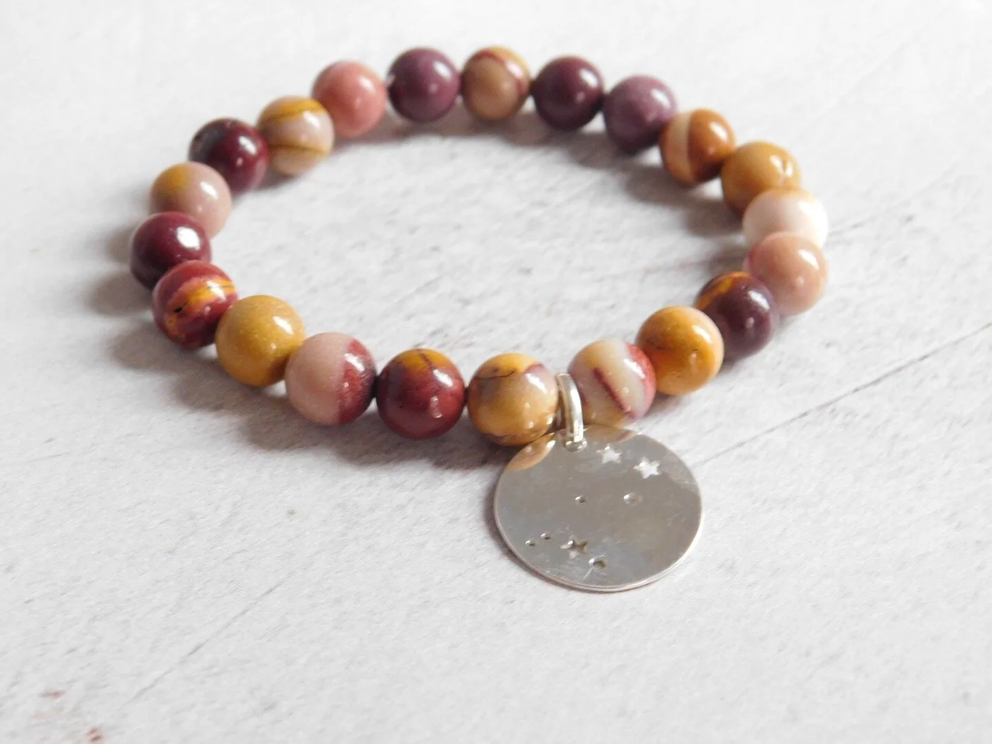 Gemstone zodiac charm stretch stacking bracelet