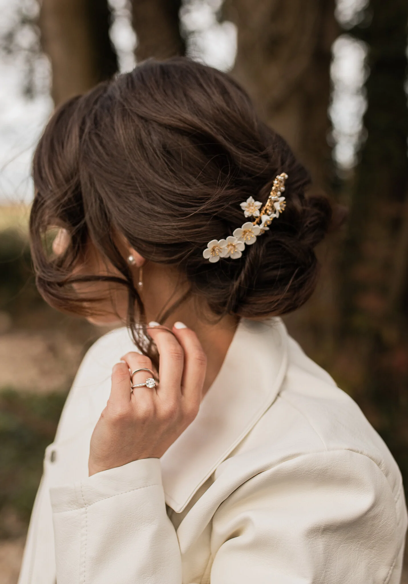 modern rustic wedding hair do with bridal comb