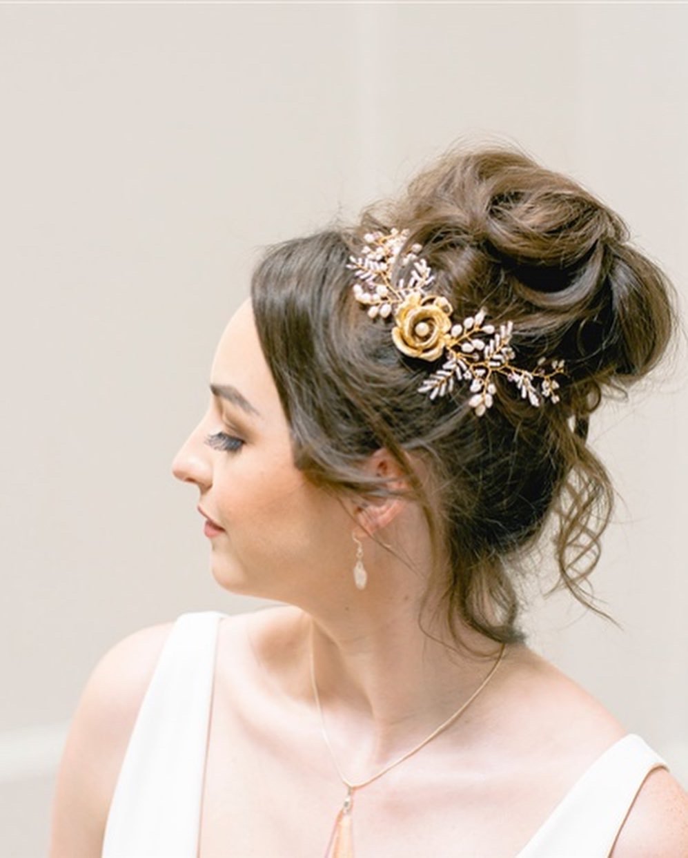 Elsa golden hair vine in brunette bridal hair.jpg
