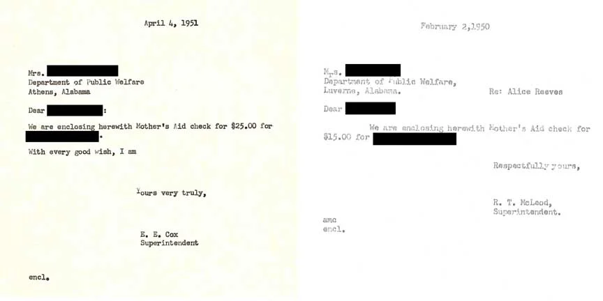 Examples of Mother's Aid letters from years later