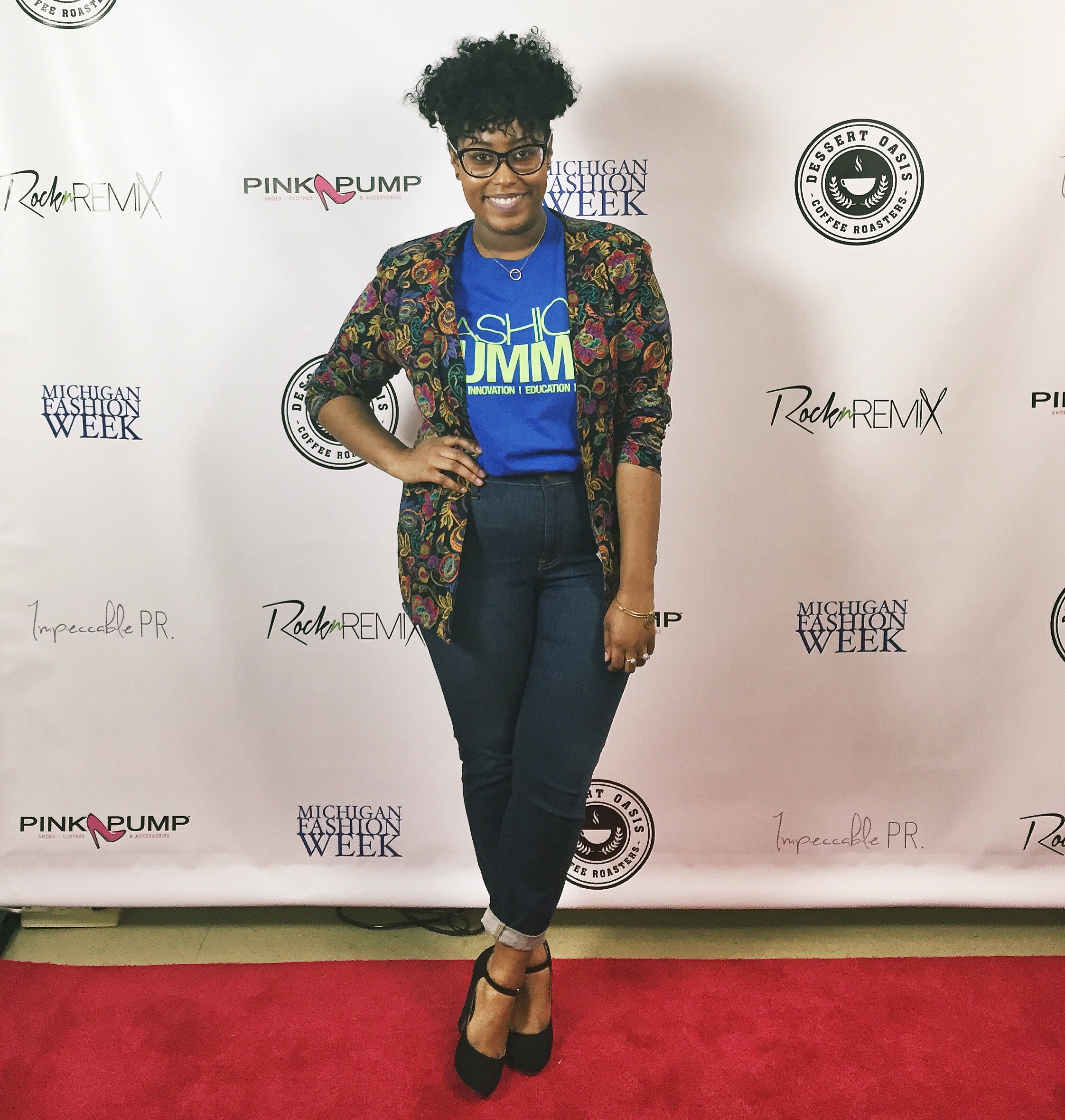 Striking a pose on the red carpet at the 2016 Michigan Fashion Summit.