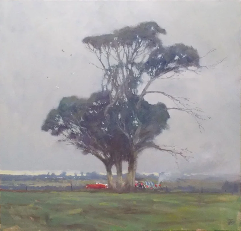 Picnic Tree - 76x76cm oil on canvas - One of my rare landscapes with trees in it! Private collection.