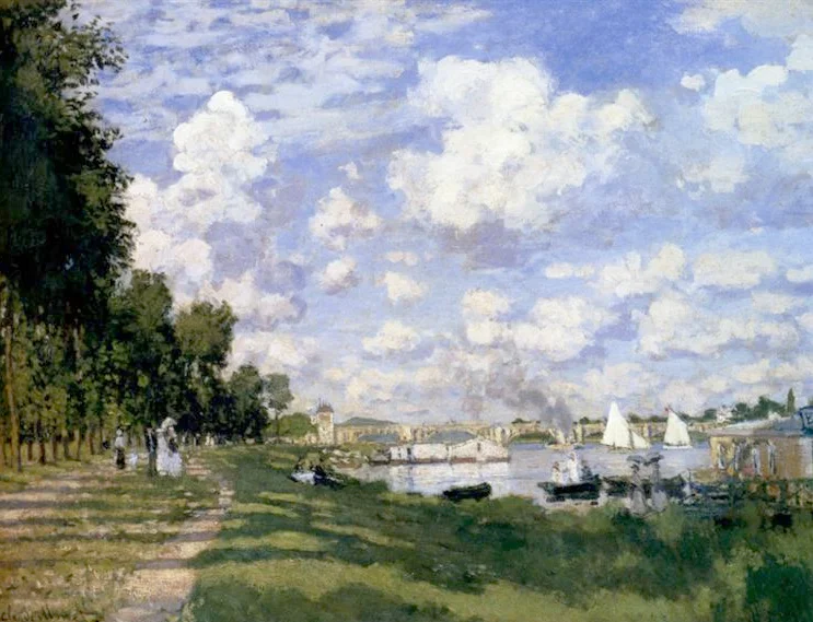 The Marina at Argenteuil - Monet. I painted a large version of this for myself when I first started. I learned about the colour of shadows, aerial perspective and the simplicity of painting figures. Things that have stayed with me ever since.