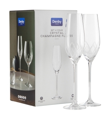 DENBY Lotus Leadless Crystal Champagne Flutes Set of 4 £48.00