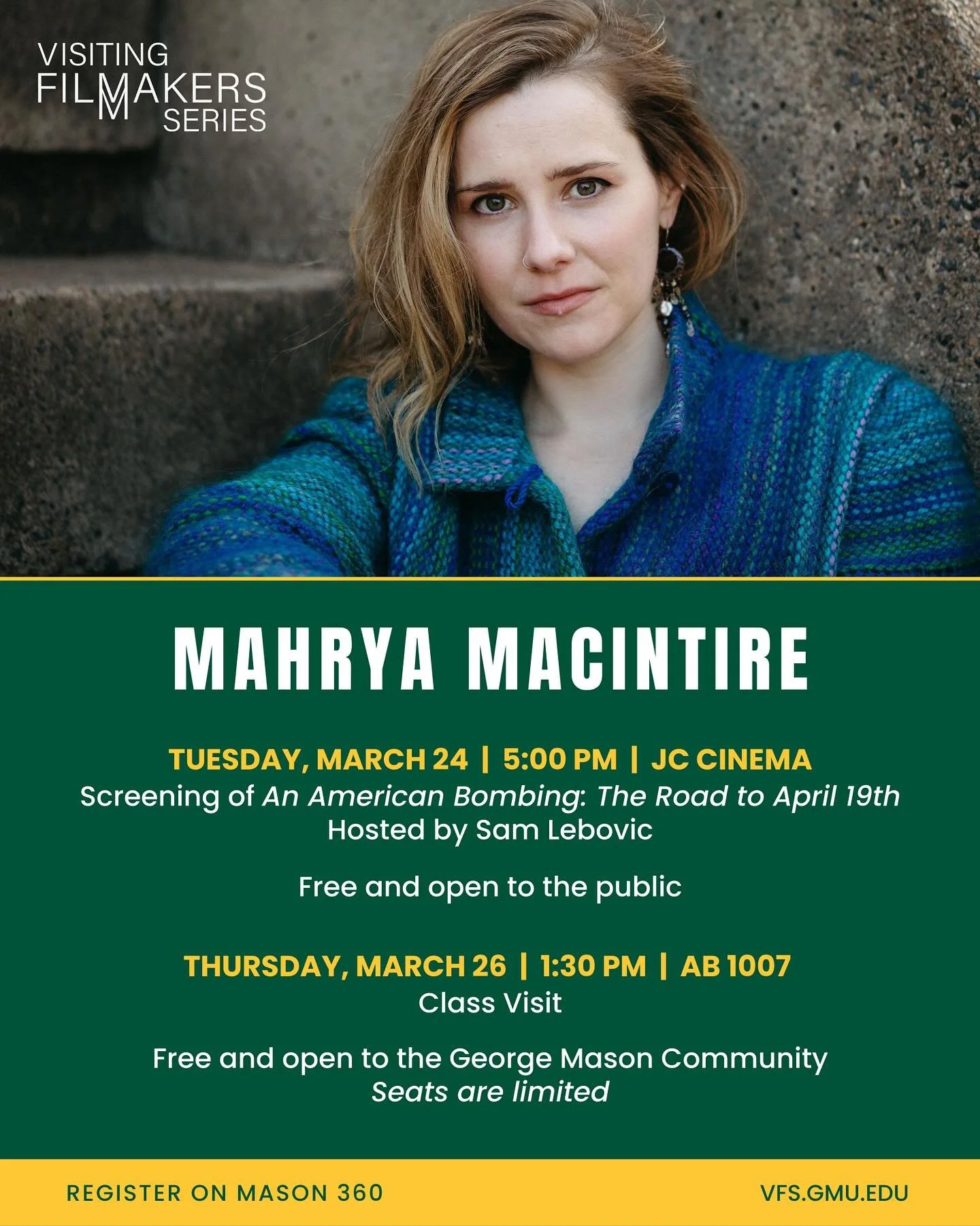 Looking forward to making my return to the Visiting Filmmakers Series @vfsmason later this month. Hosted by Dr. Sam Lebovic.