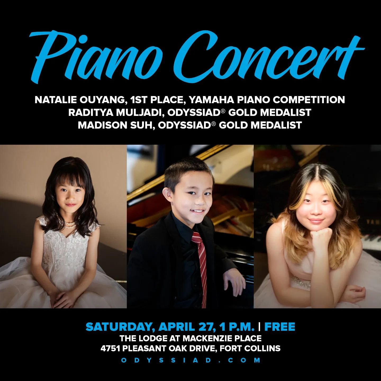 Join us for a one-of-a-kind musical extravaganza featuring three of Colorado&rsquo;s finest young piano prodigies during this FREE piano concert!