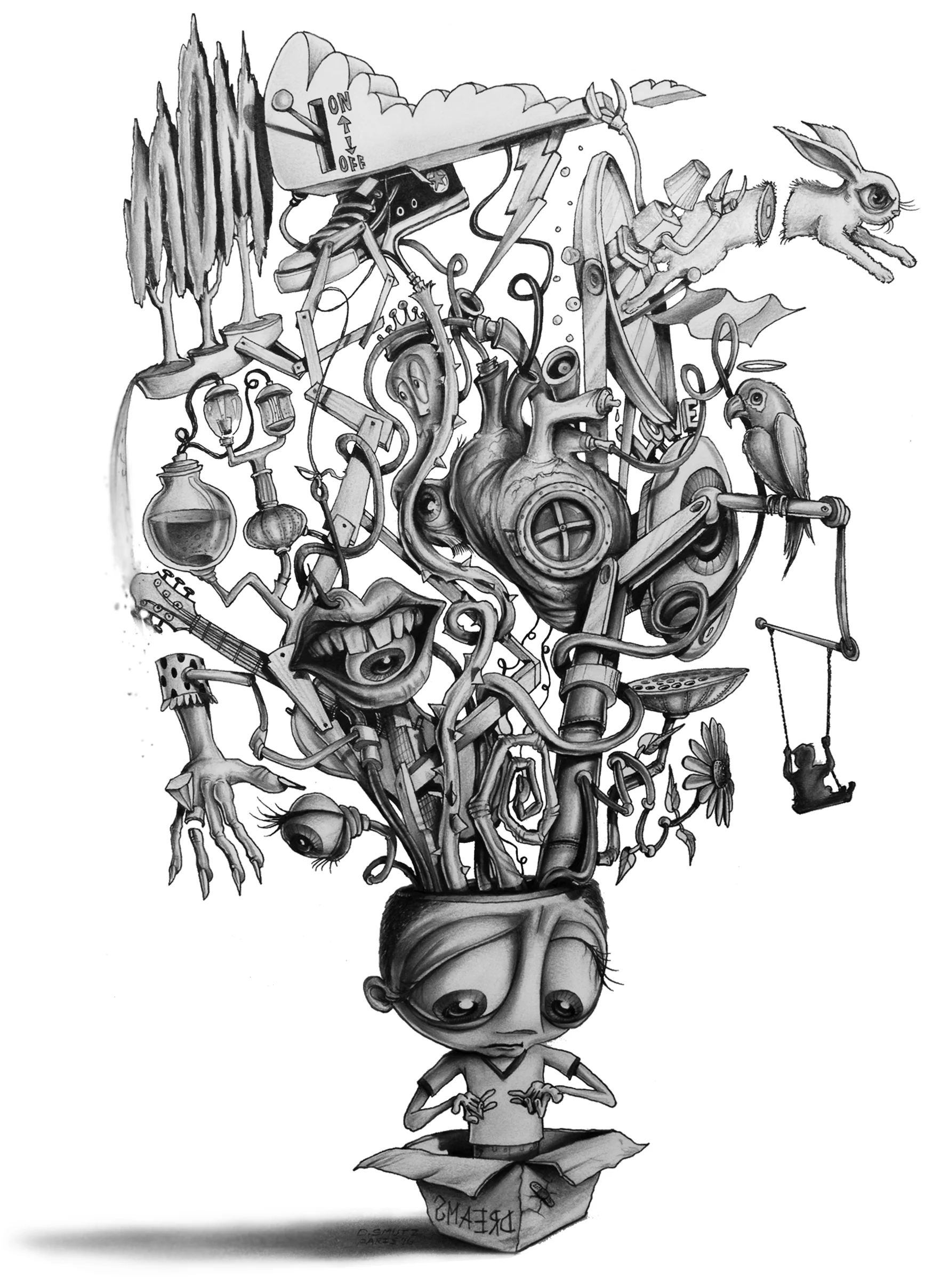 Everything in his head. Nothing in his hands
