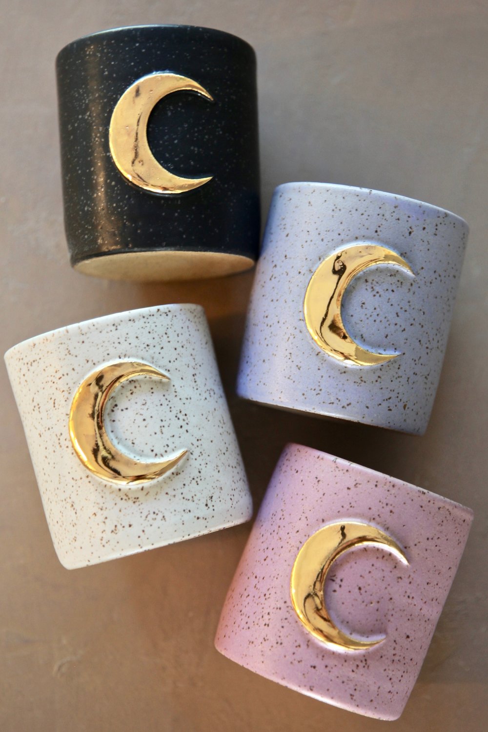 Handmade Gold Crescent Moon and Flowers Ceramic Coffee Mug