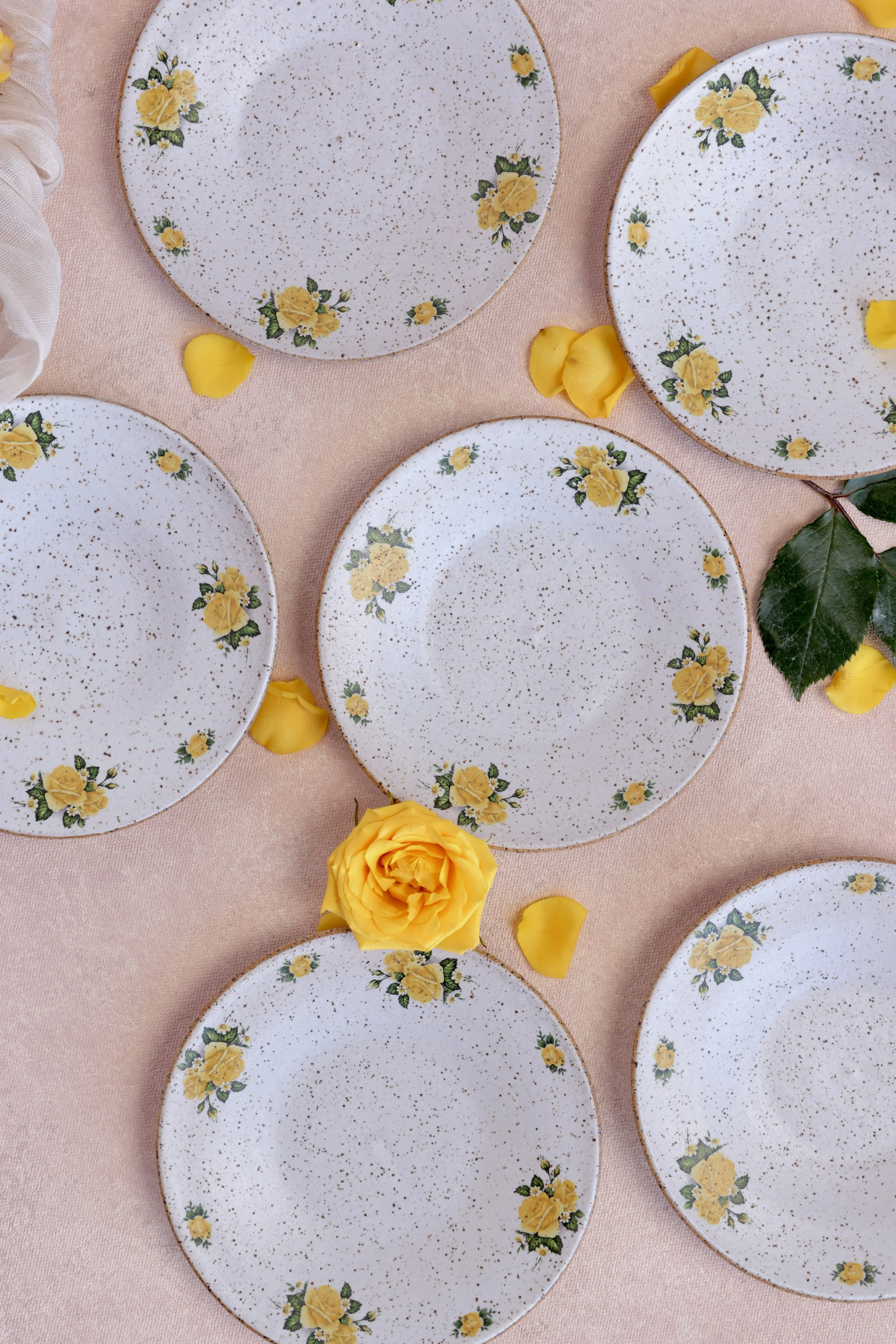 Yellow Rose Vintage Style Dinner Plates