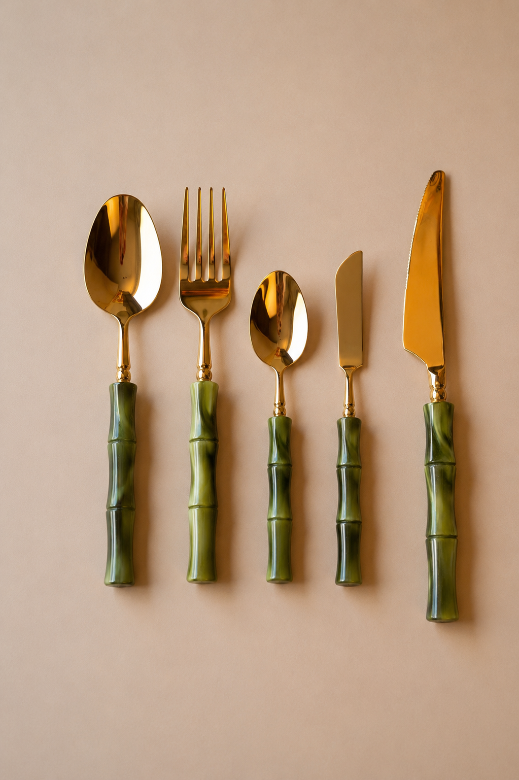 green acrylic bamboo gold cutlery