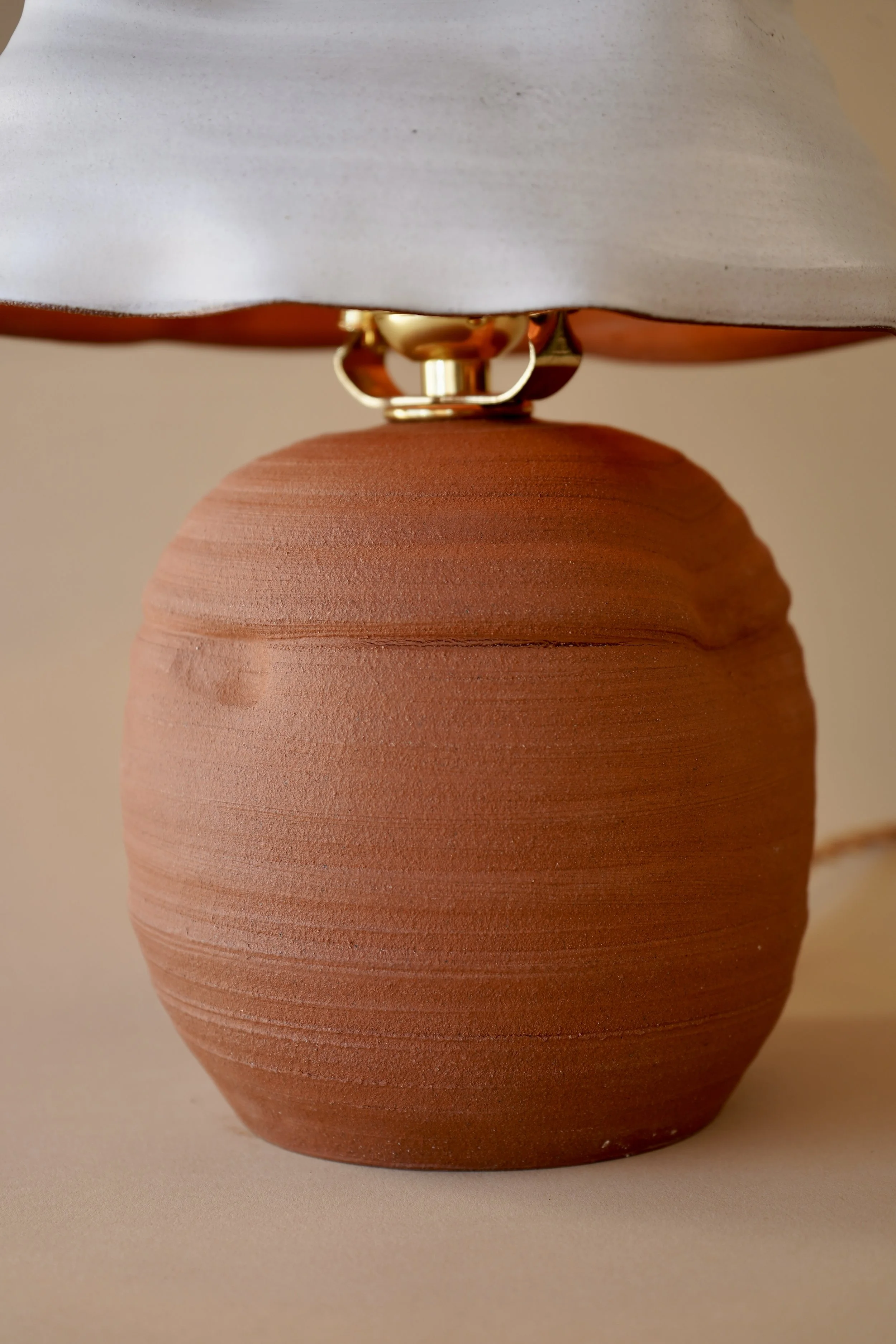 Handmade terracotta stoneware wabi-sabi touch lamp with white ceramic shade