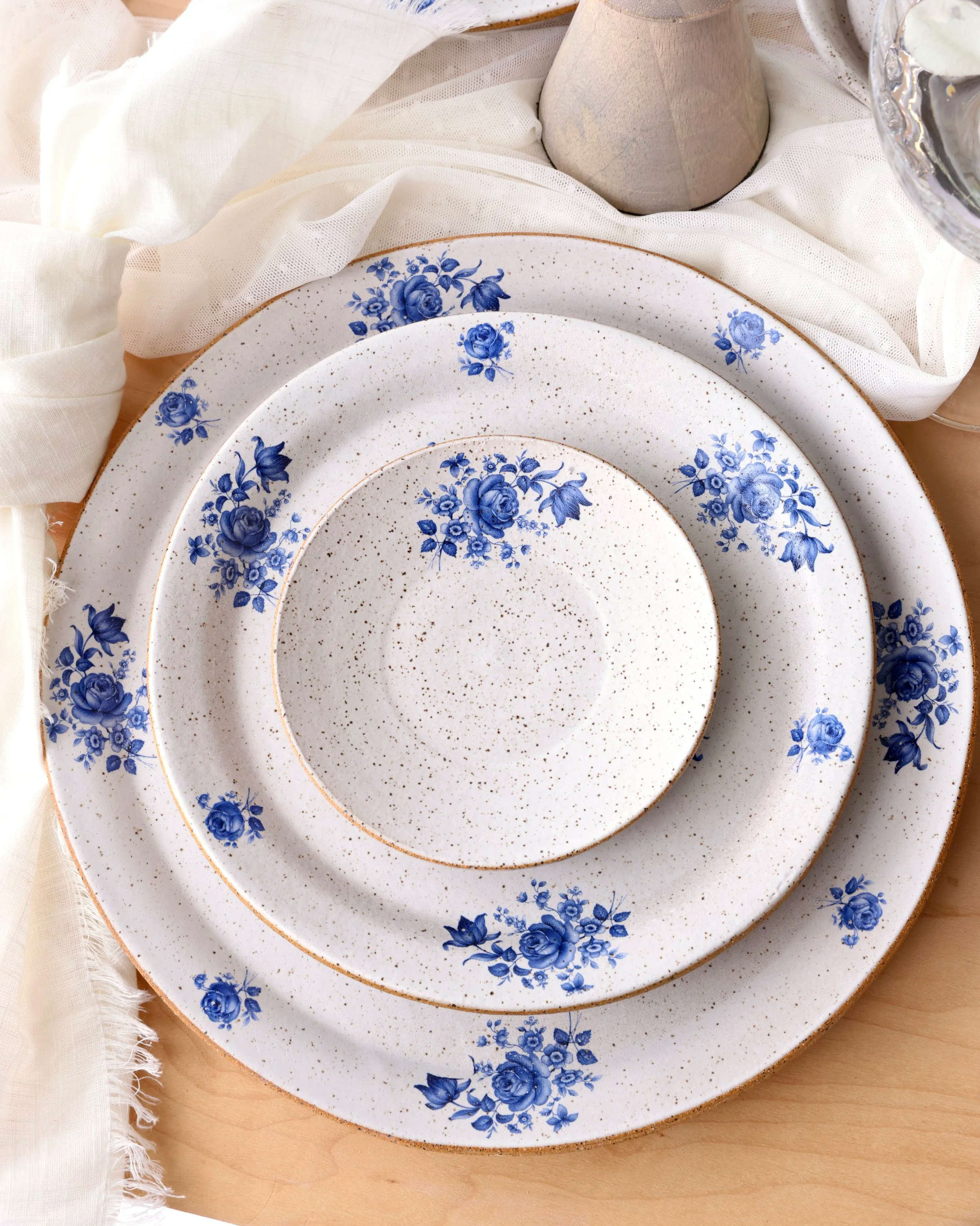 Handmade blue and white floral ceramic dinnerware set