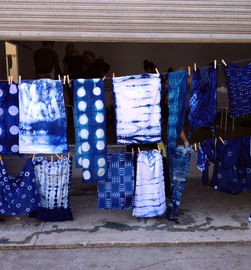 Some of the shibori textiles created at one of Joanna Fowles' workshops.