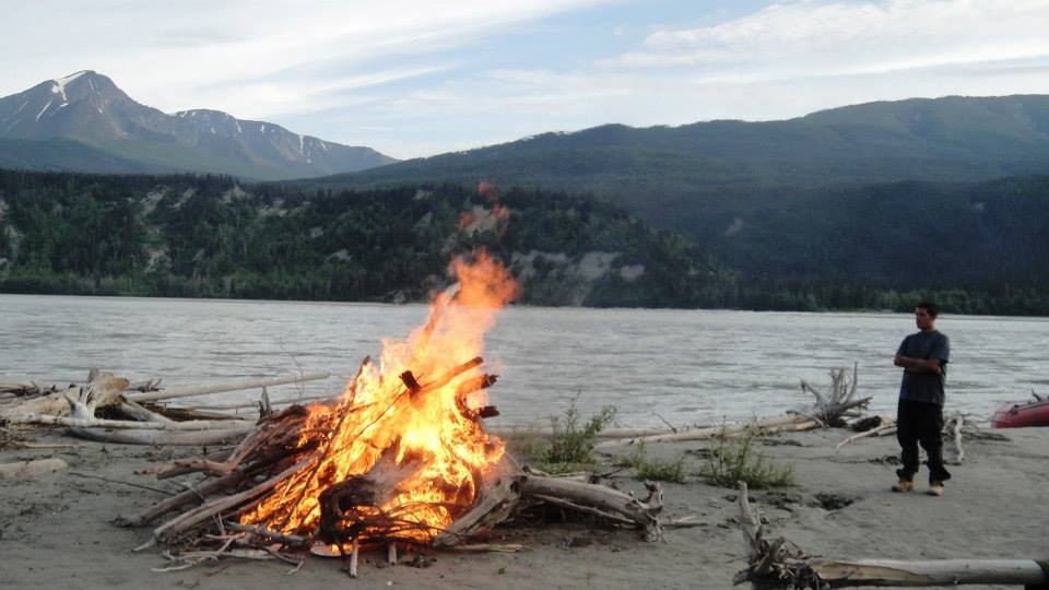 Staying warm by the riverside.