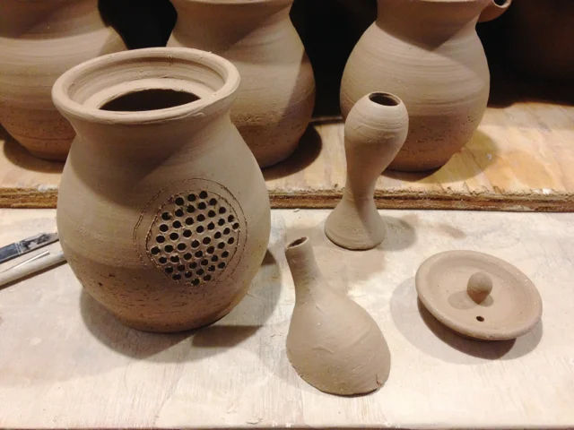 There is four parts to make one teapot. Strainer part has many holes. 