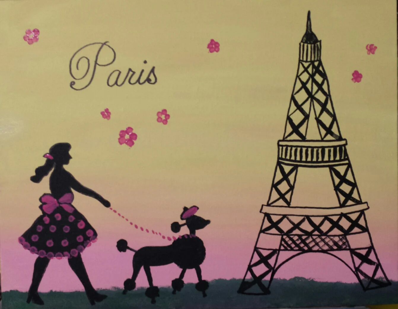 Poodle in Paris (Light Yellow Pink Sky) ***