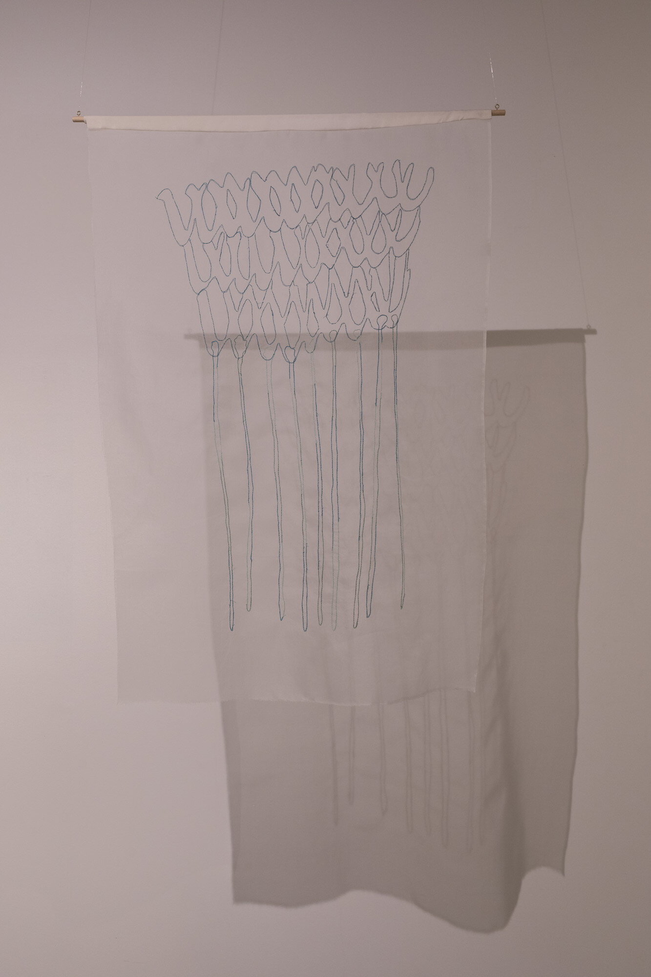   she’s lost in a reverie  cotton hand embroidery on silk organza, 70cm x 100cm June 2021 AIRspace Projects  Image:  Joy M Lai   