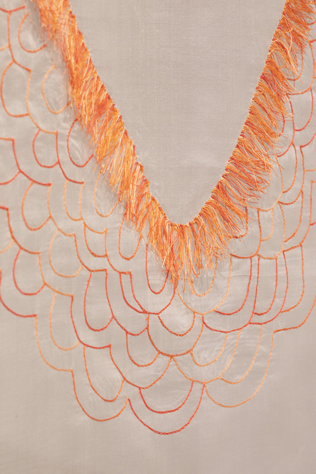 my own mortality (detail) cotton hand embroidery on silk organza, 70cm x 100cm June 2021 AIRspace Projects Image: Joy M Lai