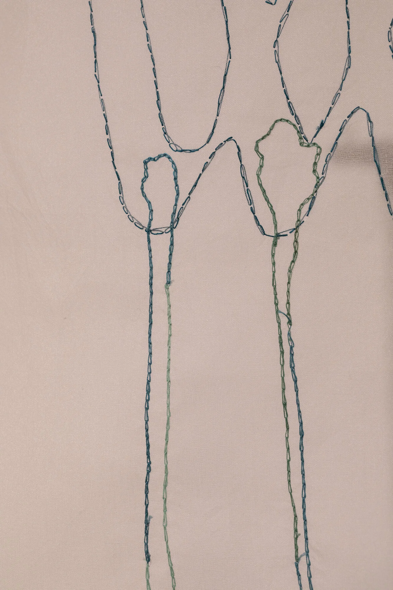 sheโs lost in a reverie (detail) cotton hand embroidery on silk organza, 70cm x 100cm June 2021 AIRspace Projects Image: Joy M Lai