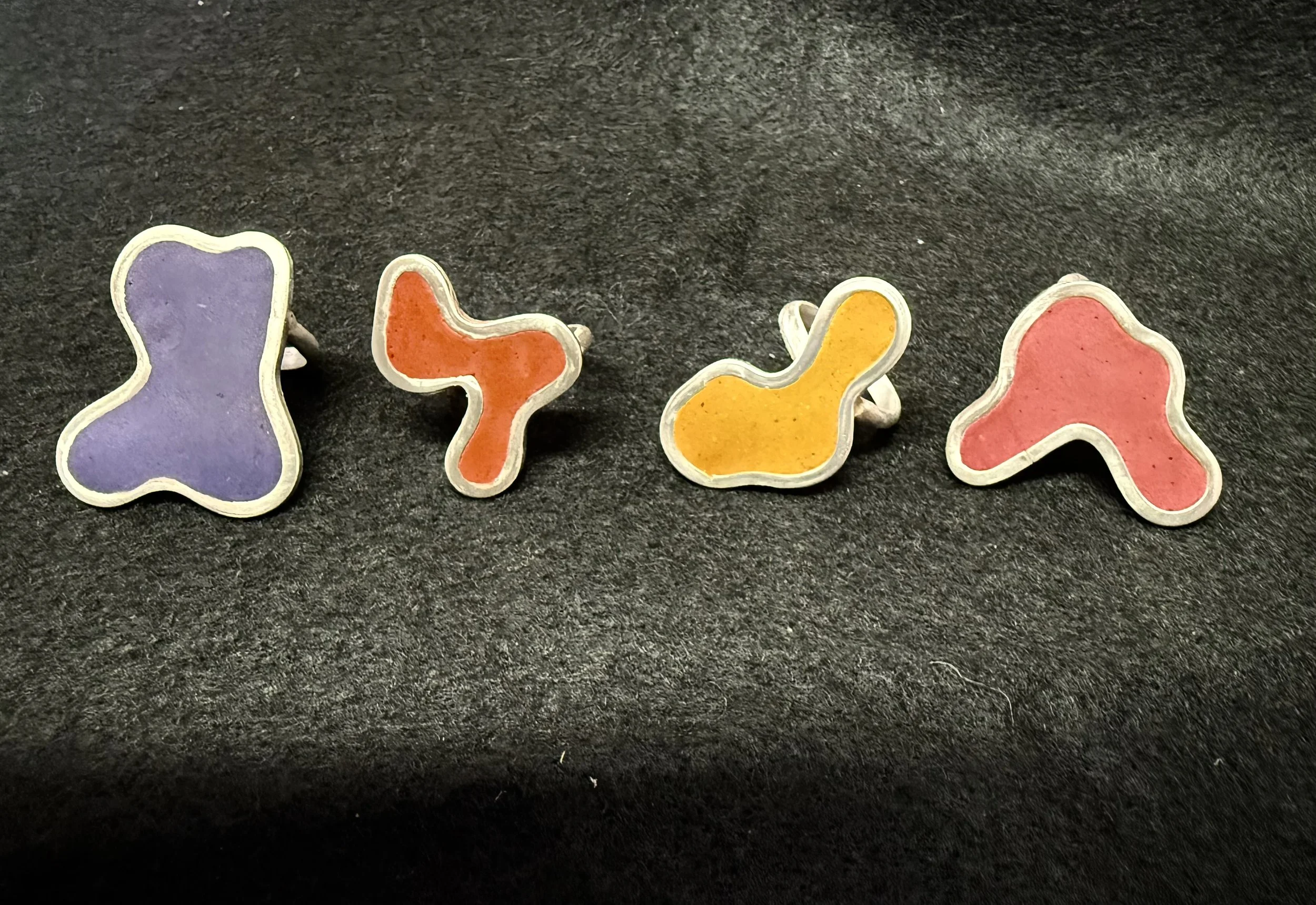 Amoeba ring, sterling and concrete