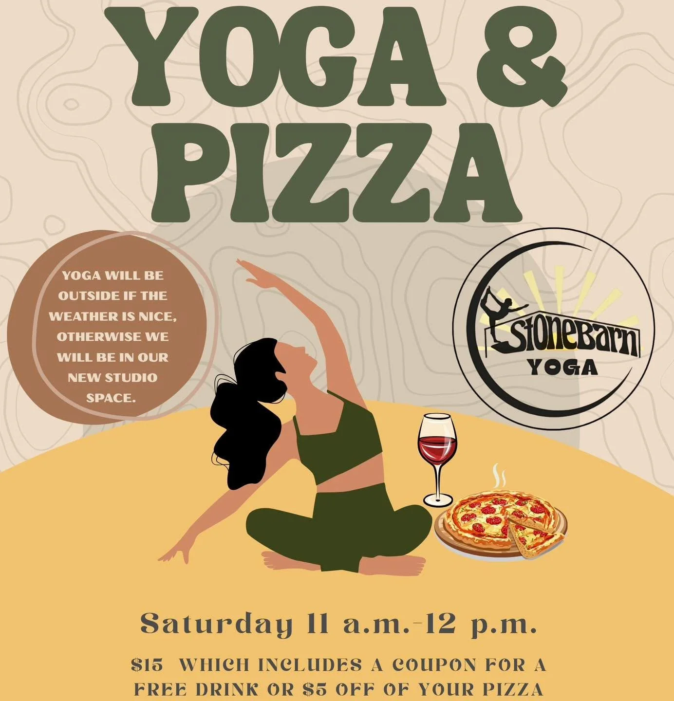 📣Mark your calendars! We have so many fun things going on out here on October 11 &amp; 12.

Planning a girls weekend? This would be PERFECT! Check it out 👇

✨Saturday, October 11:
🧘&zwj;♂️🍕Yoga and Pizza from 11-12. Come to yoga from 11-12, then 