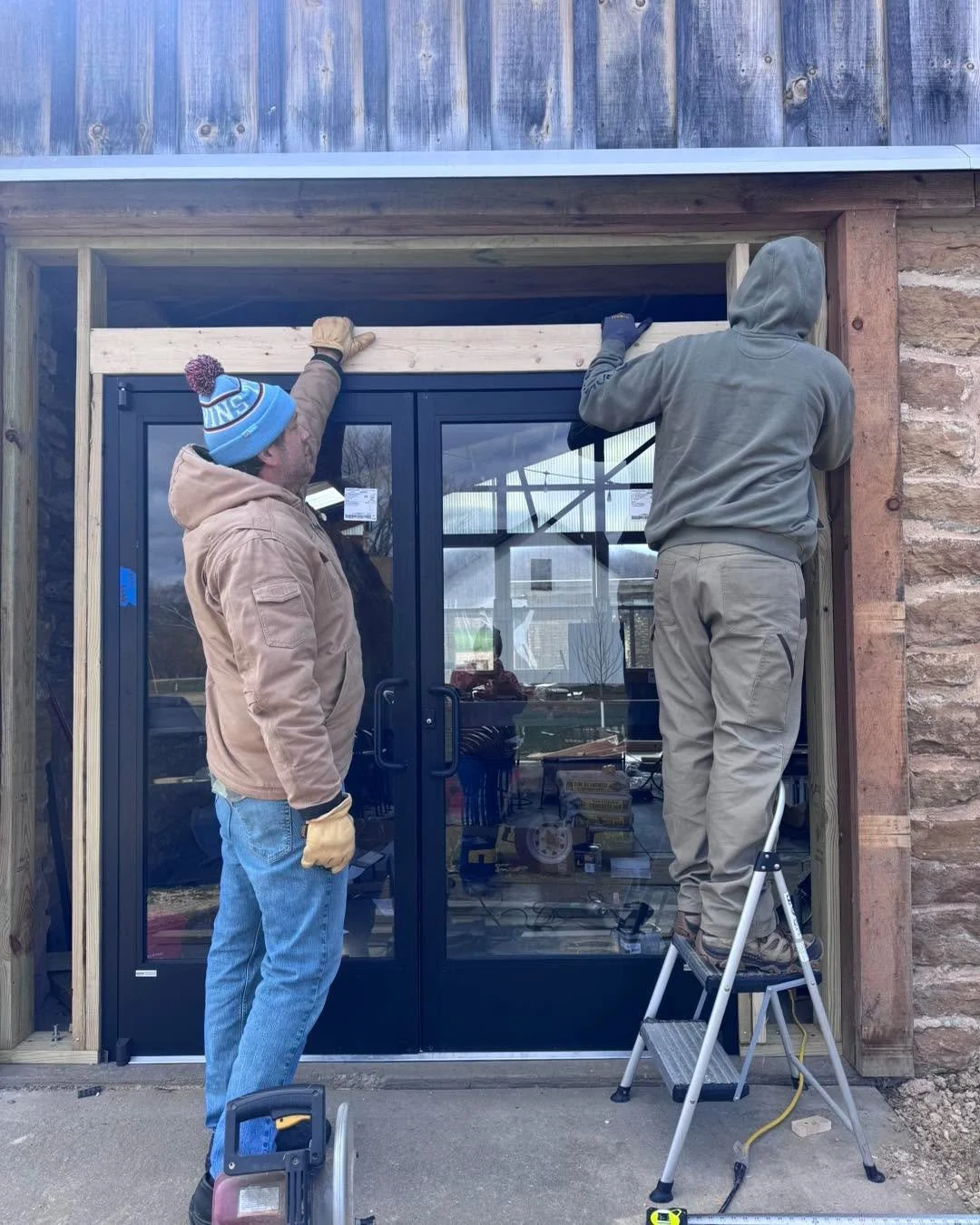 This past weekend we *nearly* completed our first update&mdash;here&rsquo;s a little peek! Matt and our son, Josh, have been working hard installing one of two new doors for the restaurant. 

So, what does this mean for you?

&bull; More natural ligh