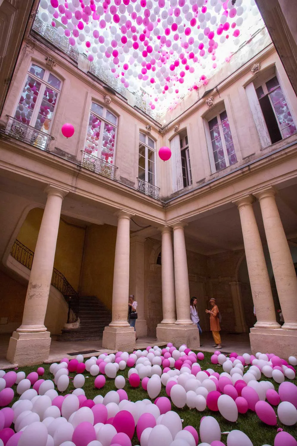 Pink And White Balloon Installation Banded Purple