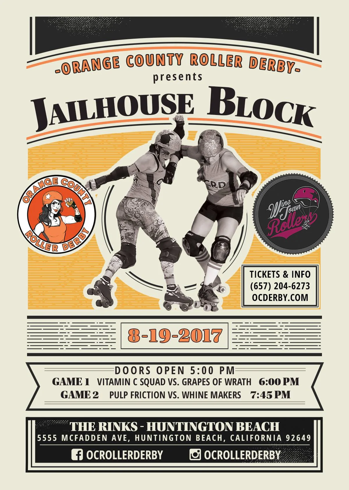 Jailhouse Block: OC Roller Derby vs. Wine Town Rollers Double Header