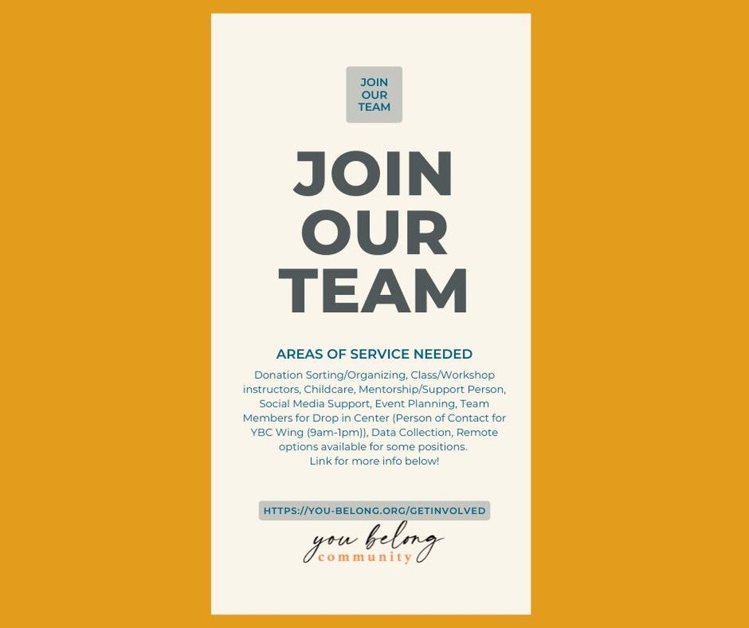 COME JOIN US! 
Here at YBC we know the work we do couldn't be done without the support and generosity of our volunteers. With the expansion of our program and demographic served, we are finding ourselves in need of more team members. We are asking fo