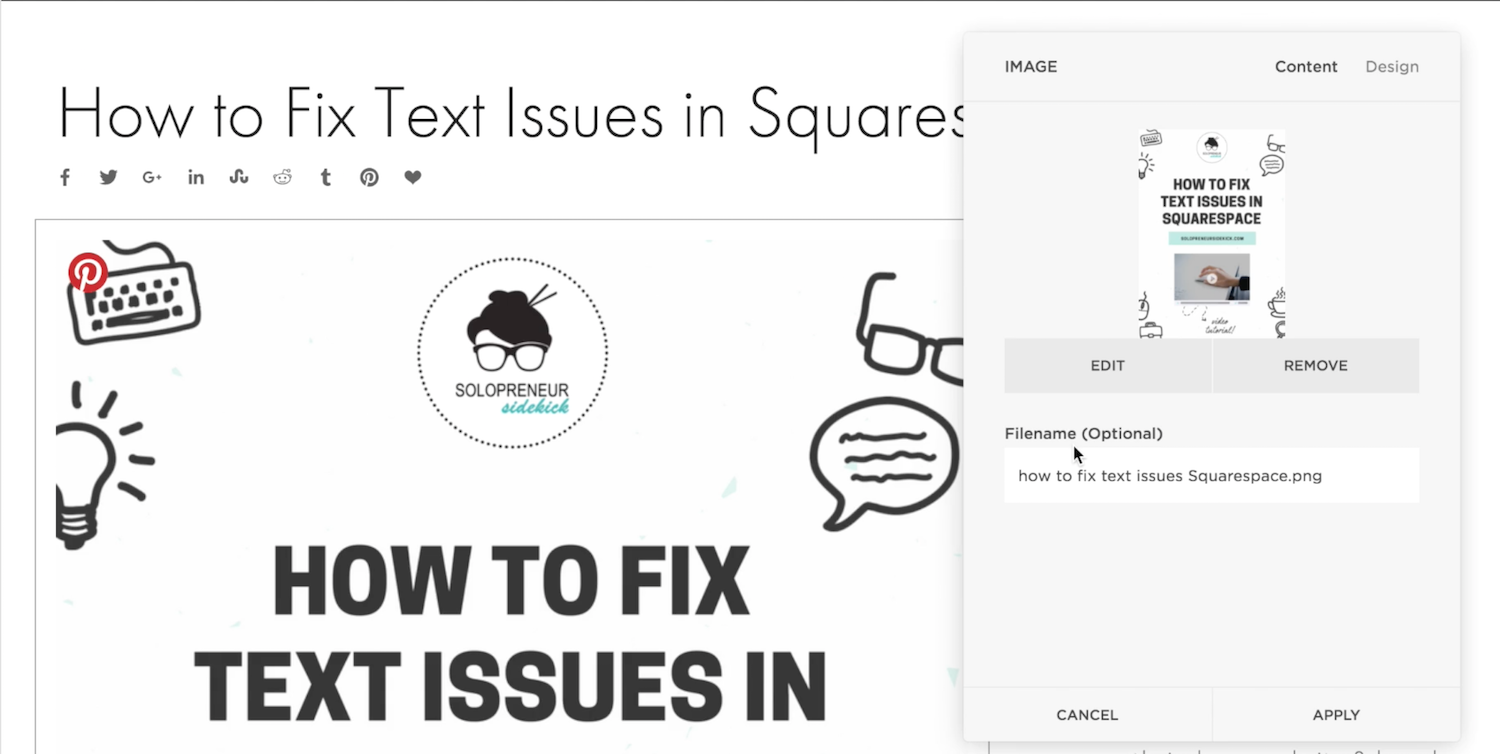 4. Name your Images. Learn 5 ways to optimize your blog posts in Squarespace. Click here: https://www.solopreneursidekick.com/blog/optimize-blog-posts-squarespace Squarespace, Squarespace tutorial, blogging with Squarespace